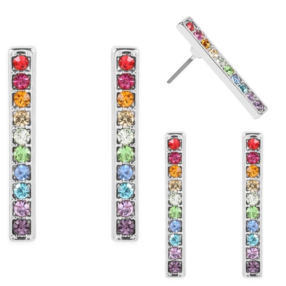 Rainbow Rhinestone bar earring's - Picture 2 of 10